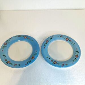 Interior Accents Strawberry Blue Floral Rim Ceramic Candle Plates 6" Set of 2